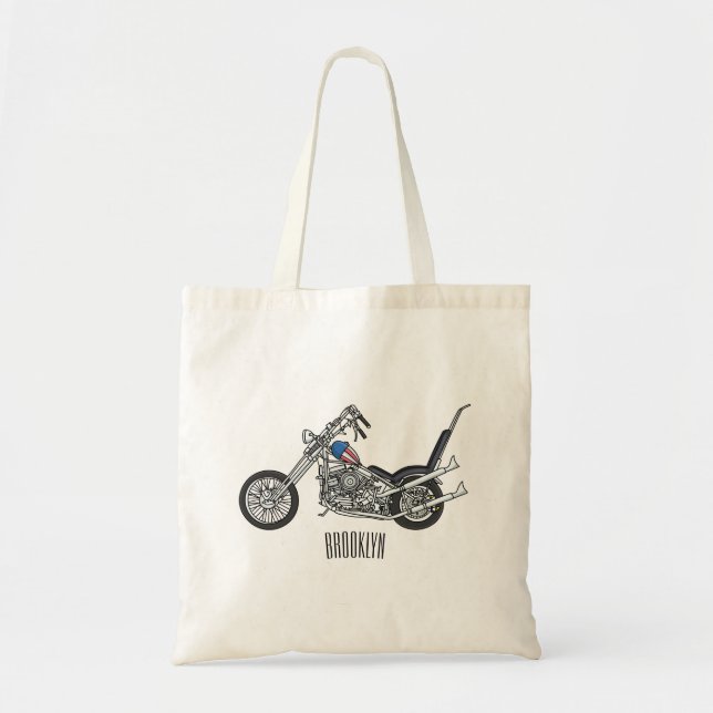 Chopper Motorrad 1950 Cartoon Abbildung Tragetasche (Vorne)