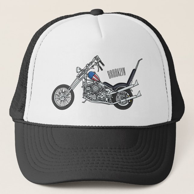 Chopper Motorrad 1950 Cartoon Abbildung Truckerkappe (Vorderseite)