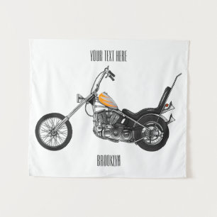 Chopper Motorrad 1950 Cartoon Abbildung Wandteppich