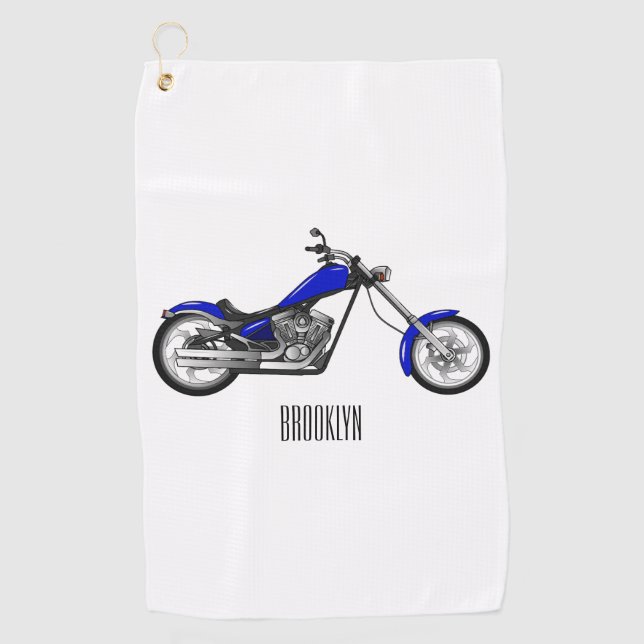 Chopper Motorrad Cartoon Abbildung Golfhandtuch (Vorderseite)