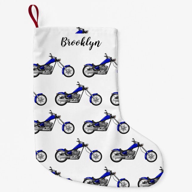 Chopper Motorrad Cartoon Abbildung Kleiner Weihnachtsstrumpf (Vorderseite)