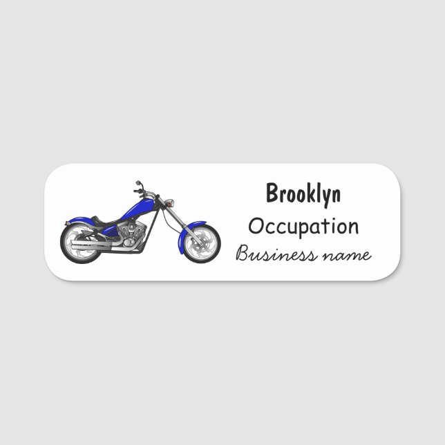 Chopper Motorrad Cartoon Abbildung Namensschild (Vorderseite)