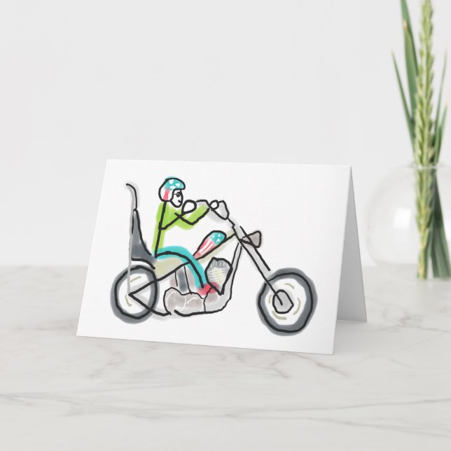 Chopper-Motorrad-Strichmännchen Karte (Vorderseite)