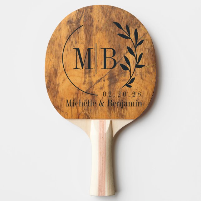 Chopping Block Leaf Wedding Monogram Tischtennis Schläger (Vorderseite)