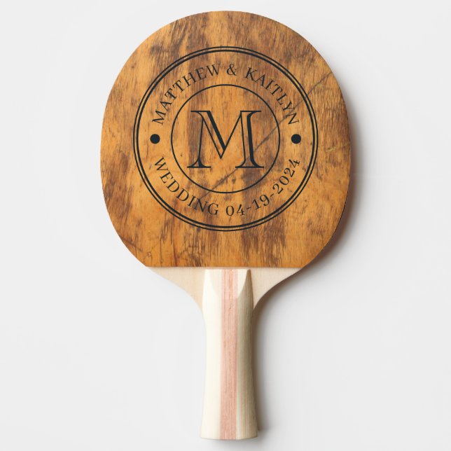 Chopping Block Wedding Monogram Tischtennis Schläger (Vorderseite)