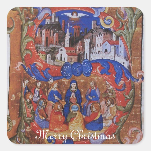 CHORALE MUSIK CHRISTMAS PARCHMENT MIT SITZEN QUADRATISCHER AUFKLEBER (Vorderseite)