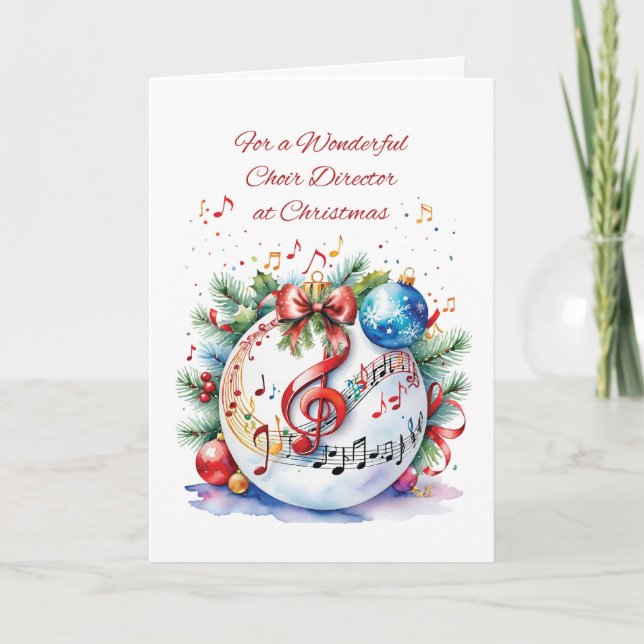 Chorleiter Weihnachtsschmuck mit Musiknoten Karte (Vorderseite)