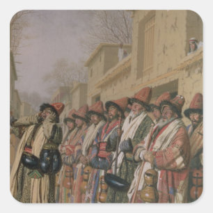 Chorus Begging Alms in Taschkent, 1870 Quadratischer Aufkleber