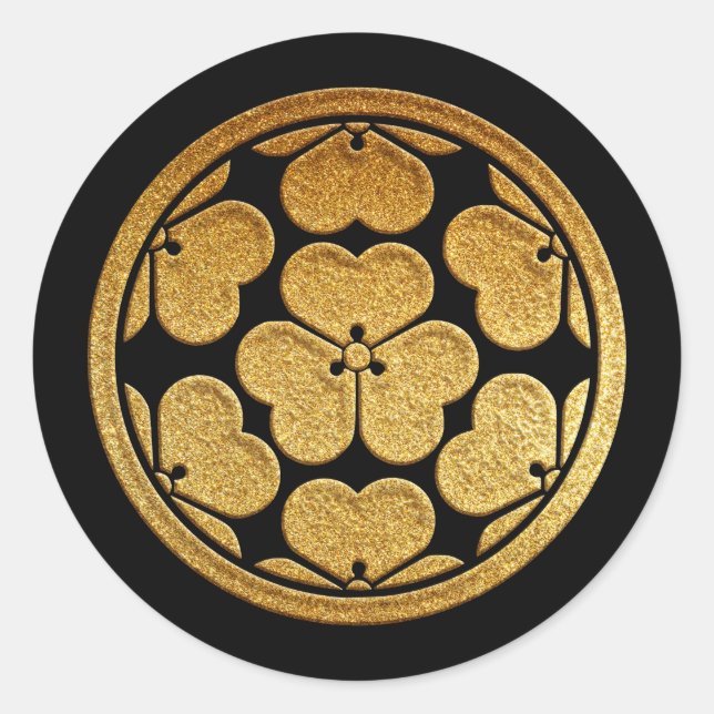 Chosokabe Kamon Nanatsu Katabami in Gold Runder Aufkleber (Vorderseite)