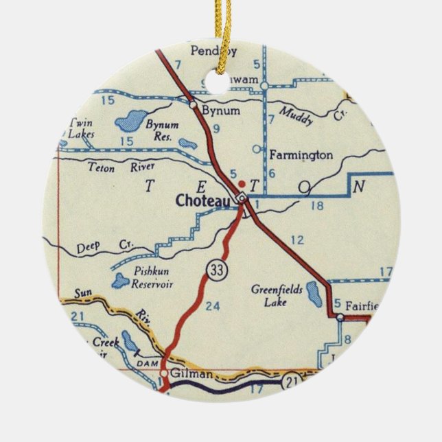 Choteau Montana Vintage Karte Keramik Ornament (Vorne)