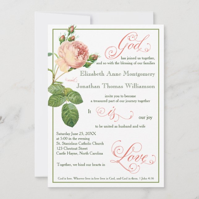 Chou Rose Dieu est Amour Faire-part de mariage (Devant)