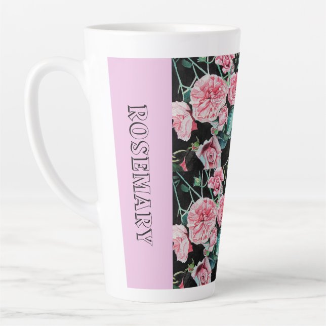 Chou rose Rose Rose Aquarelle nom floral Mug (Gauche)