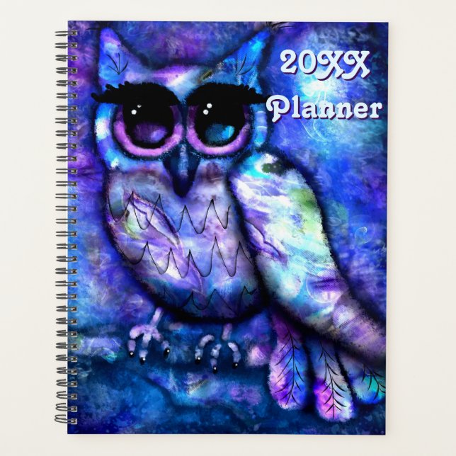 Chouette Abstraite Whimsical Big Eyed Bleu pourpre (Devant)