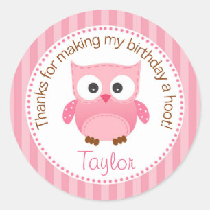 Chouette Anniversaire Favor Stickers (Rose)