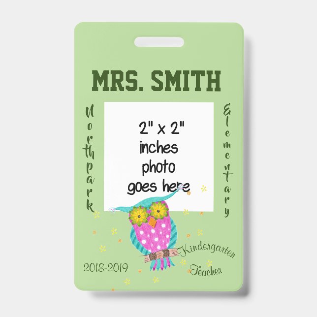 Chouette aux yeux fleuris badge d'identification d (Avant)