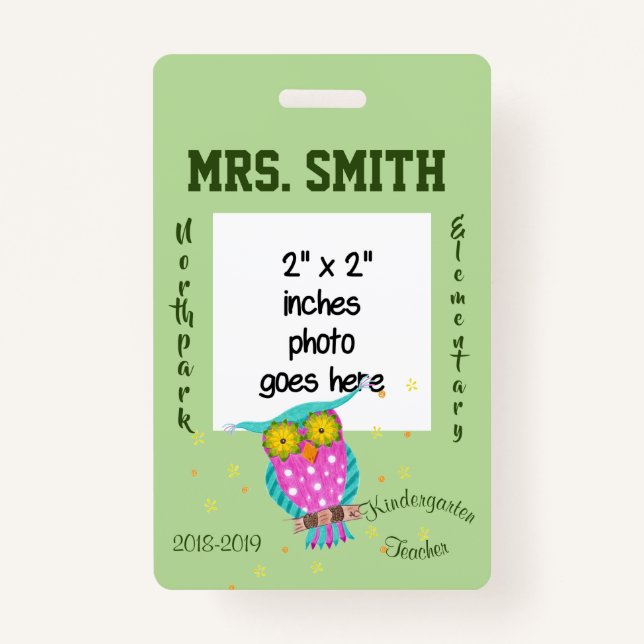 Chouette aux yeux fleuris badge d'identification d (Devant)