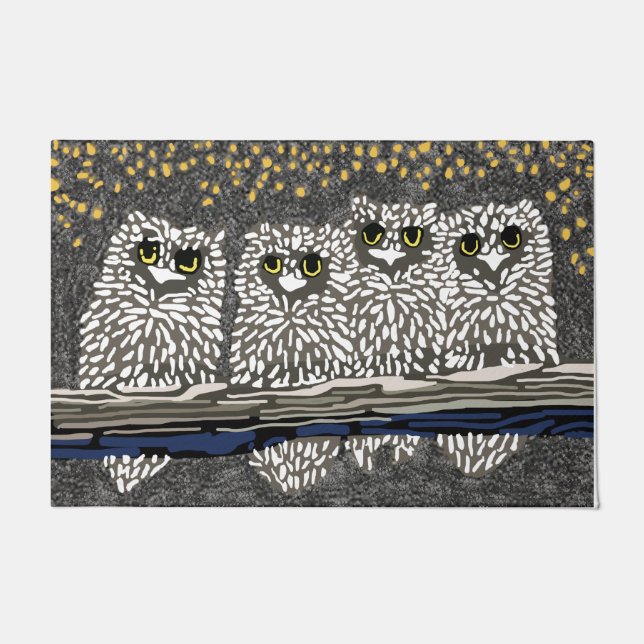 Chouette Bienvenue Mat, Beau tapis d'oiseaux, Chou (Devant)