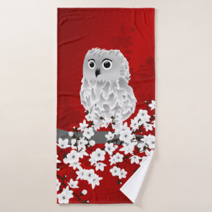 Chouette brune Fleur de cerisier rouge noir blanc
