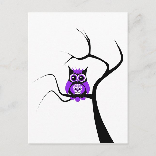 Chouette crâne pourpre dans l'arbre Carte postale (Devant)