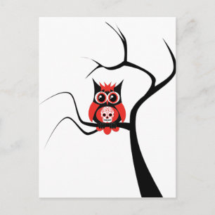 Chouette crâne rouge dans l'arbre Carte postale
