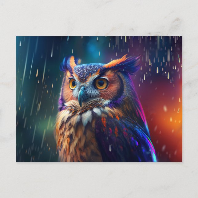 Chouette dans la pluie Vivid Art carte postale (Devant)