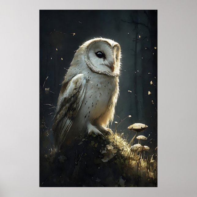Chouette dans une impression sur toile de forêt mo (Devant)