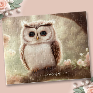 Chouette d'aquarelle mignonne, nom, puzzle