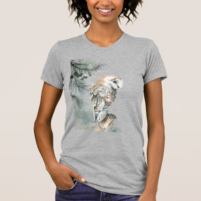 Chouette d'aquarelle Oiseau Faune Nature T-shirt (Devant)
