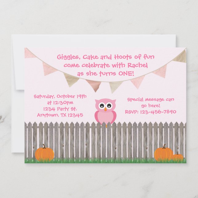 Chouette d'automne sur Fence Pink Invitation d'ann (Devant)