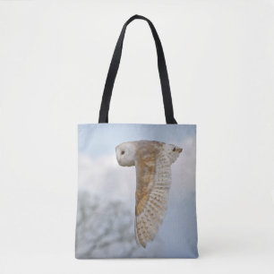 Chouette de l'étable en vol sur tout le sac d'impr