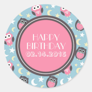 Chouette de nuit rose et bleu Stickers personnalis