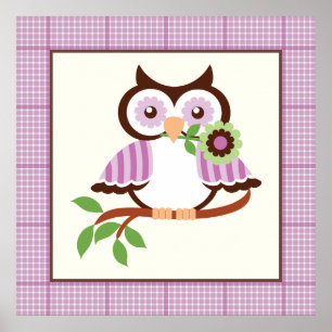 Chouette de printemps mignonne sur une affiche de 