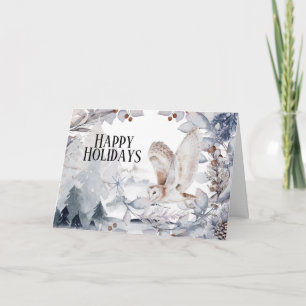 Chouette des neiges hiver paysage boisé carte fest