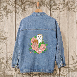 Chouette effigie bleue élégante aux fleurs roses