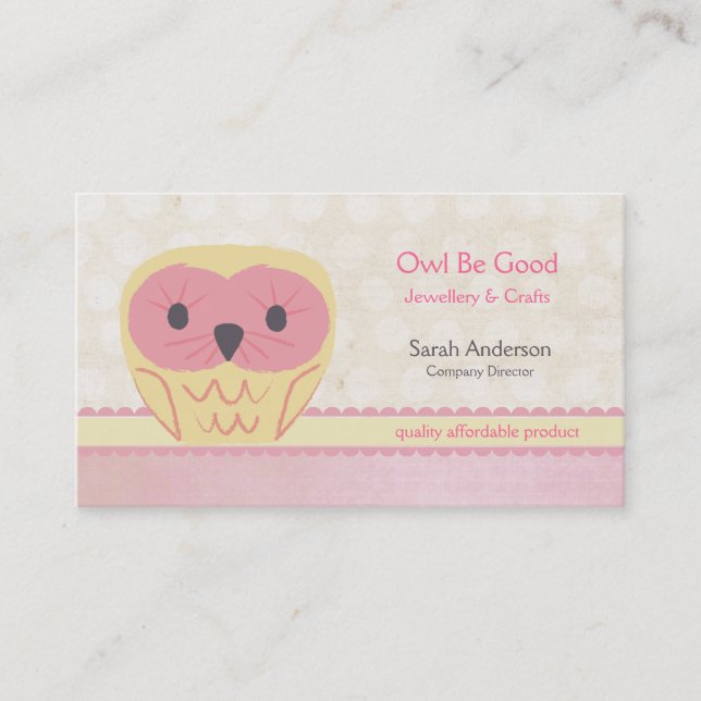 Chouette en caricature chic Carte de visite rose (Devant)