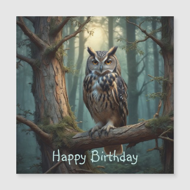 Chouette en Forêt Magique Carte magnétique d'anniv (Devant)
