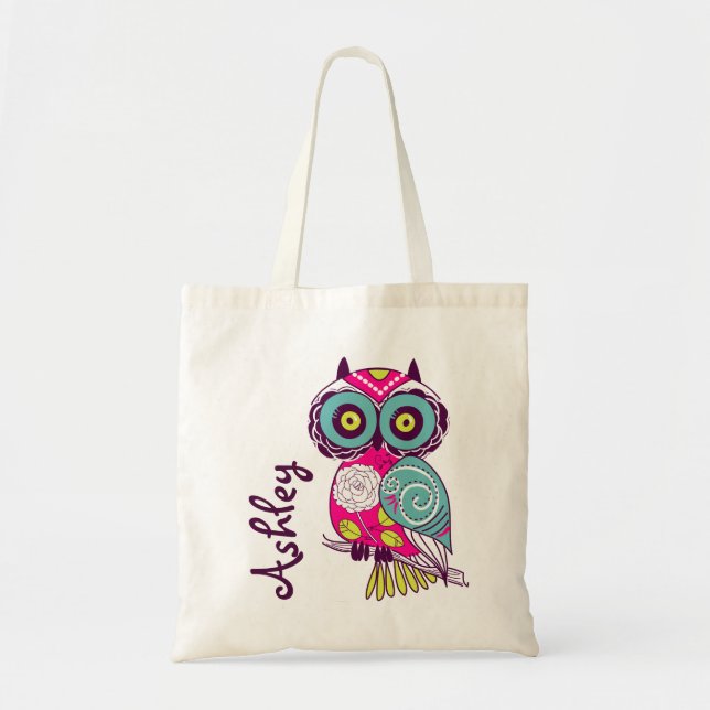 Chouette florale rose chaud | Sac fourre-tout pers (Devant)