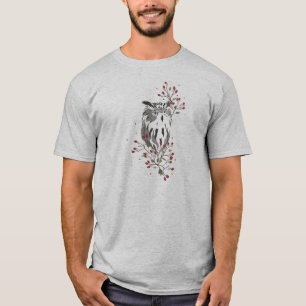 Chouette grise avec fleurs et T-shirt feuille