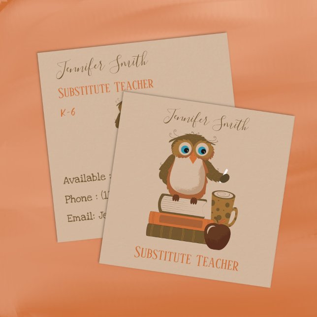 Chouette Livres Substitut Enseignant Cartes de vis (Brown owl substitute teacher contact cards .)