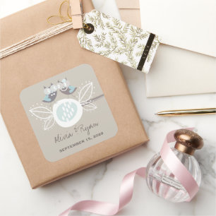 Chouette Mariage Whimsical Sur Sticker Bleu Branch
