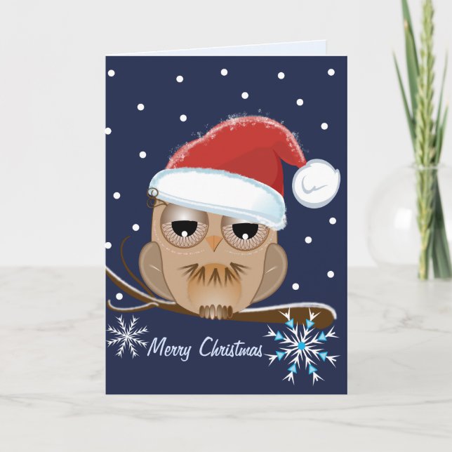 Chouette mignonne avec carte de chapeau de Santa (Devant)