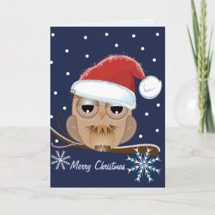 Chouette mignonne avec carte de chapeau de Santa