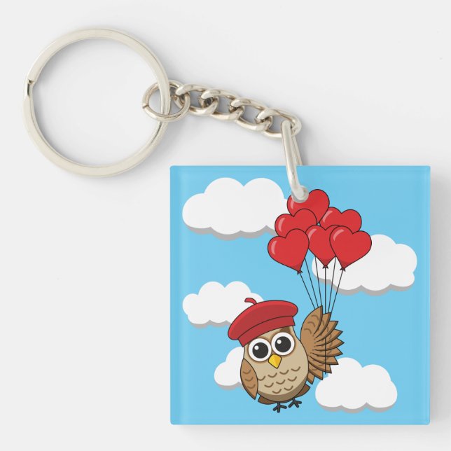 Chouette mignonne volant avec des ballons de coeur (Devant)