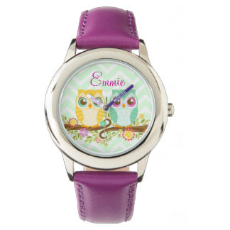 Chouette orange et Turquoise - Montre à poignet pe
