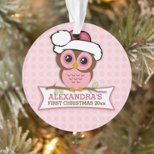 Chouette rose 1er Noël du bébé