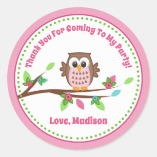 Chouette rose Anniversaire Fête Favoriser Stickers