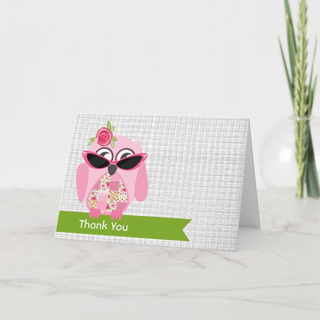 Chouette rose avec Carte de remerciements de lunet (Devant)