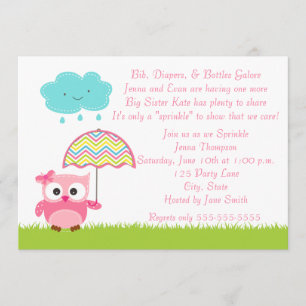 Chouette rose Bébé saupoudrer Invitation