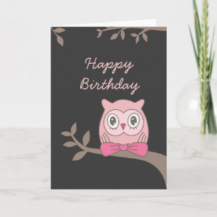 Chouette rose Bonne Carte Anniversaire