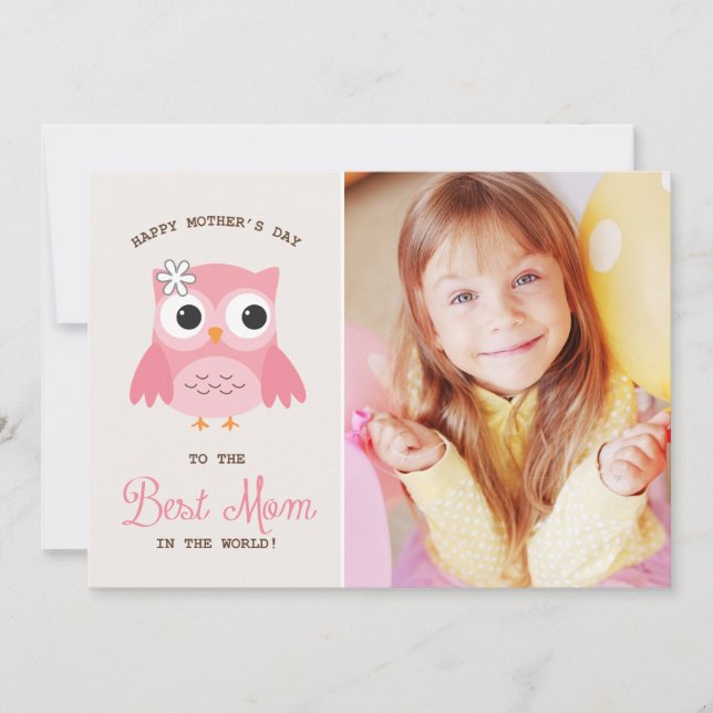 Chouette rose | Bonne carte de fête des mères (Devant)